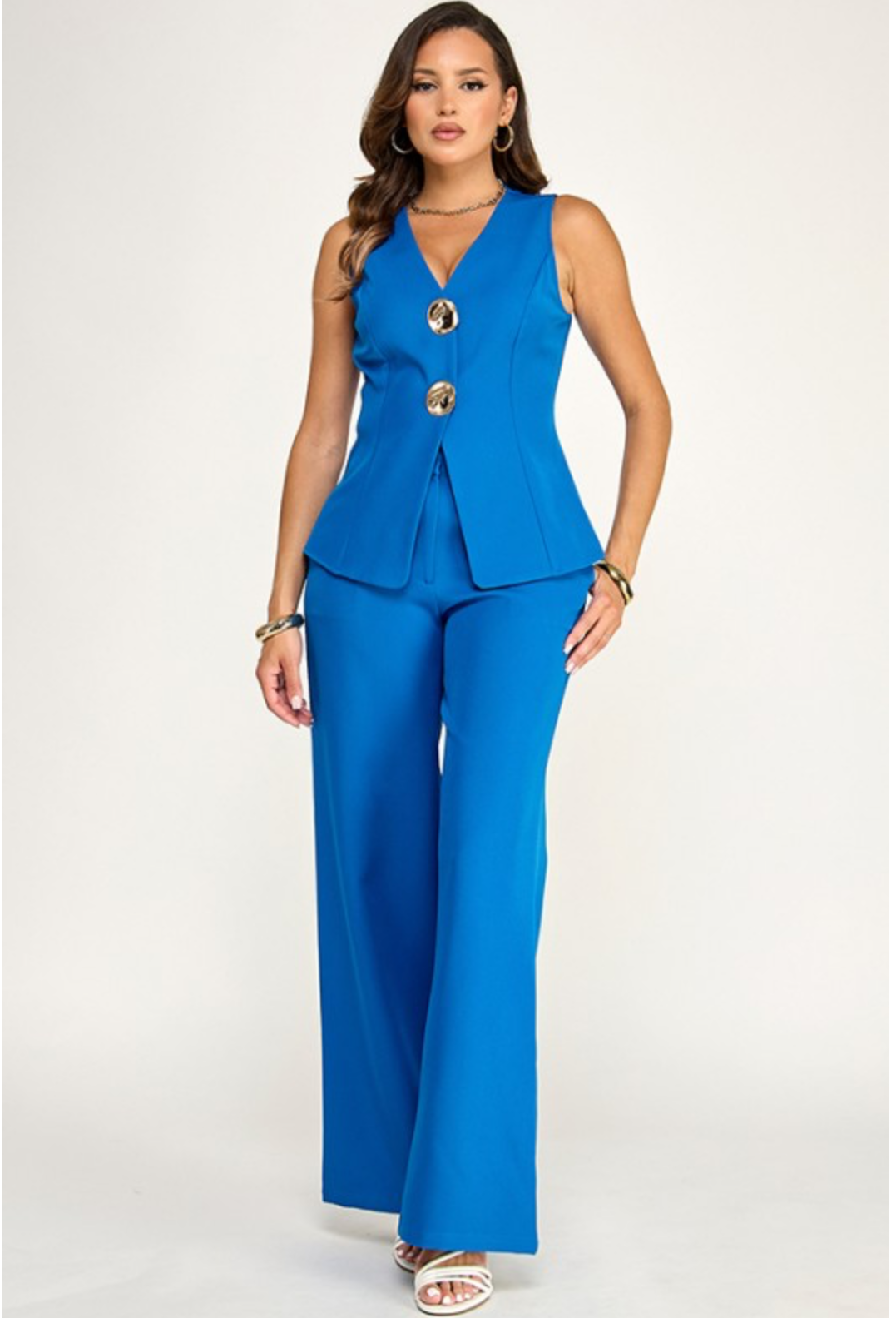 Bold Buttons Blue Vest Set