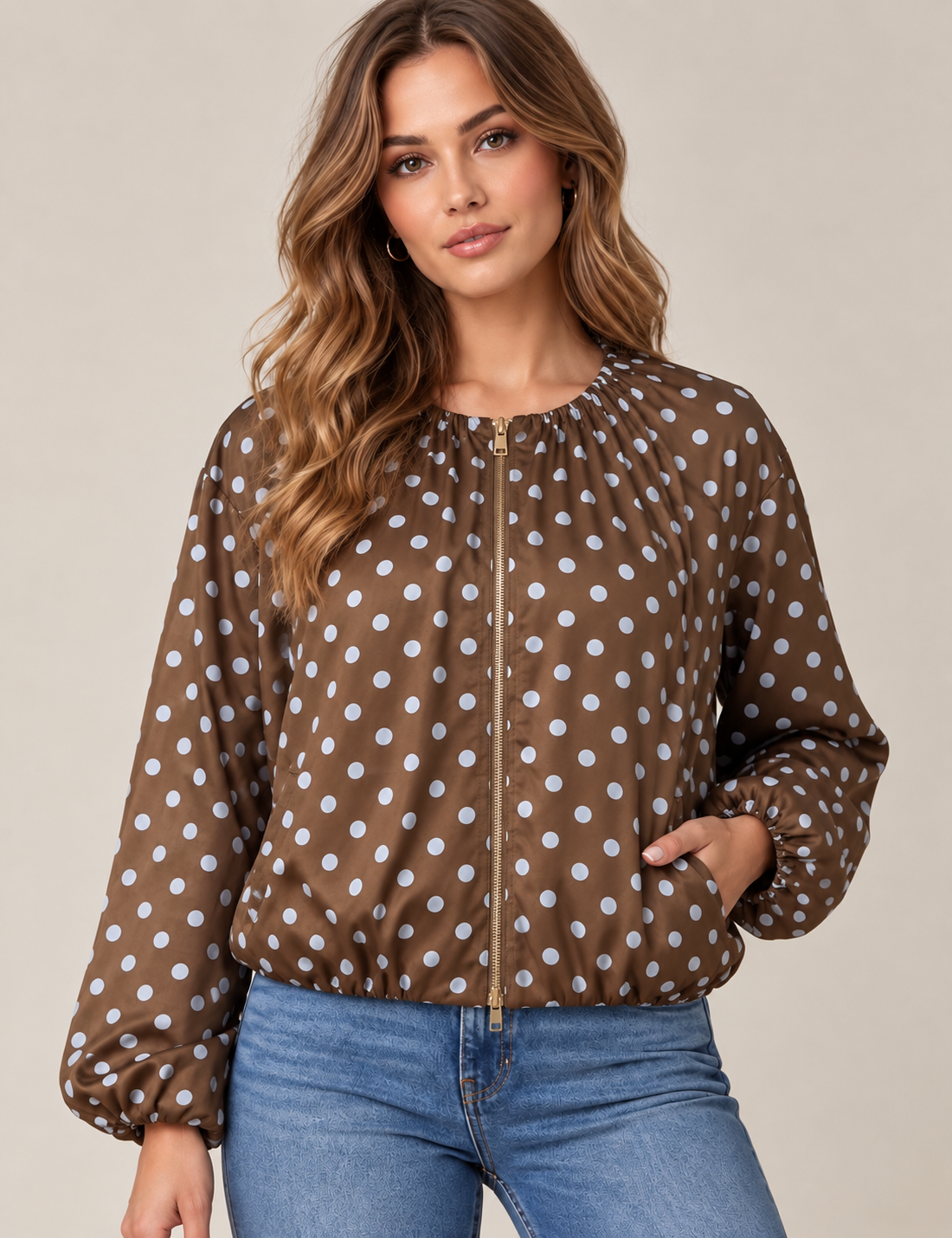 Mocha Dots Bomber Jacket