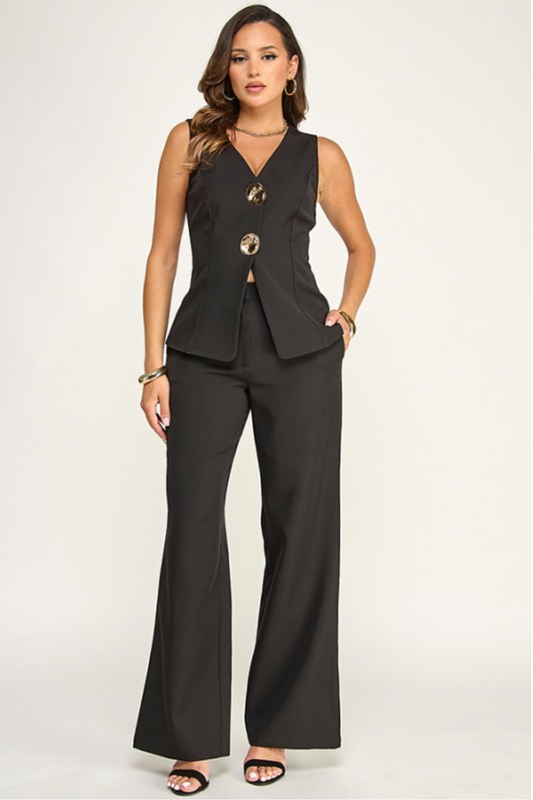 Bold Buttons Black Vest Set