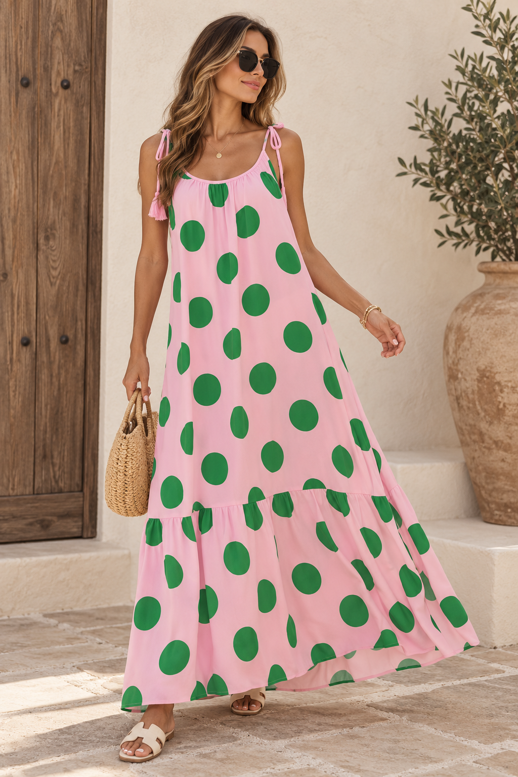 Polka Dot Pink Maxi Dress
