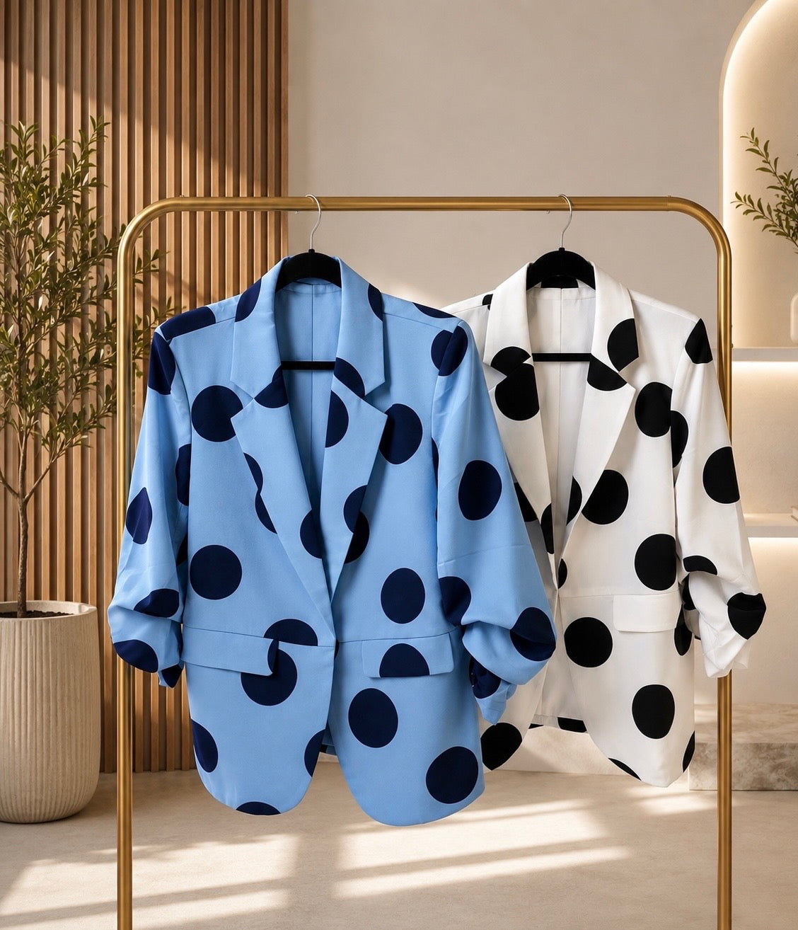 Polka Dot Cropped Navy Blazer