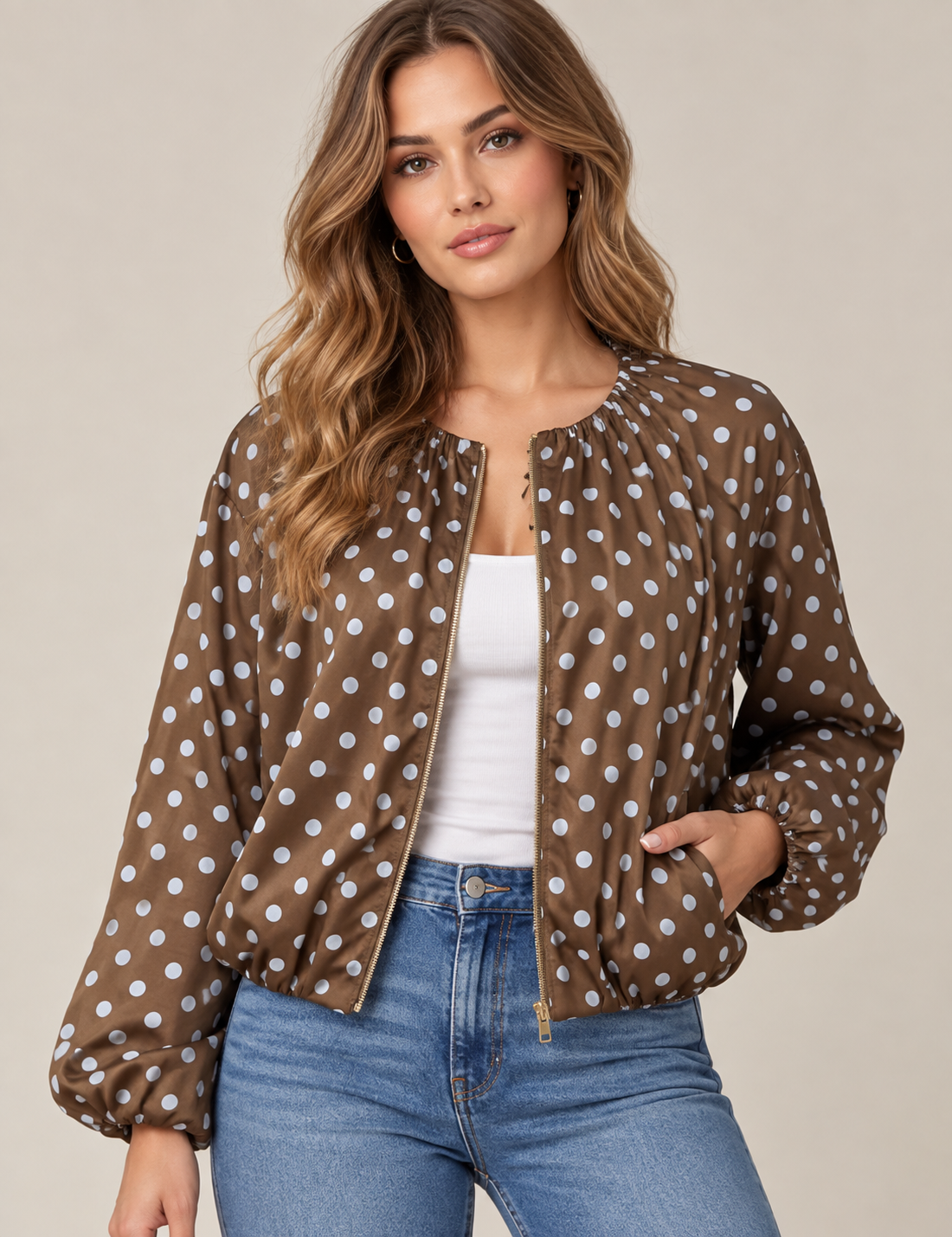Mocha Dots Bomber Jacket