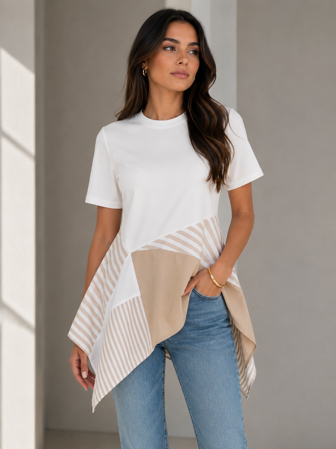 Striped Scarf Style Top